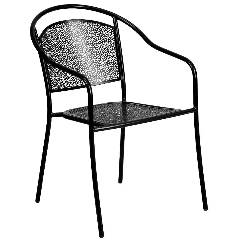 Set tavolo da patio Flash Furniture Oia commerciale da 35,5 pollici quadrato in acciaio per interni ed esterni con 2 sedie con schienale rotondo