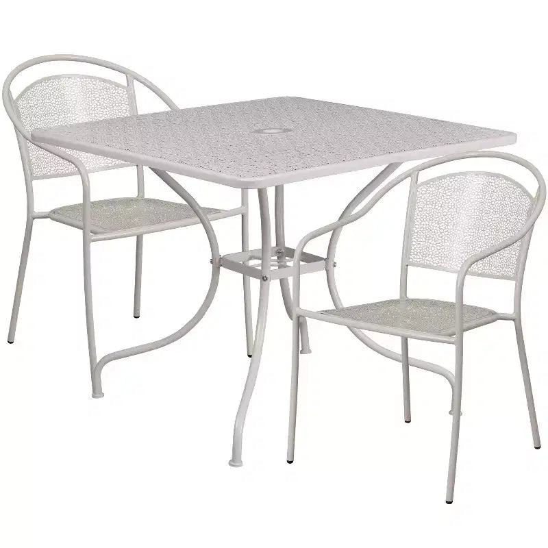 Flash Furniture Oia Commercial Grade 35.5 Square Indoor-Outdoor Steel Patio Table Set with 2 Round Back Chairs