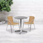 Set da tavola Flash Furniture Lila rotondo da 23,5" in alluminio per interni-esterni con 2 sedie in rattan