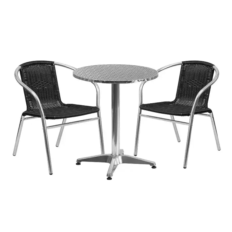 Set da tavola Flash Furniture Lila rotondo da 23,5" in alluminio per interni-esterni con 2 sedie in rattan