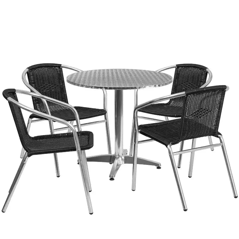 Flash Furniture Lila Set Tavolo Rotondo 31,5" in Alluminio per Interni/Esterni con 4 Sedie in Rattan