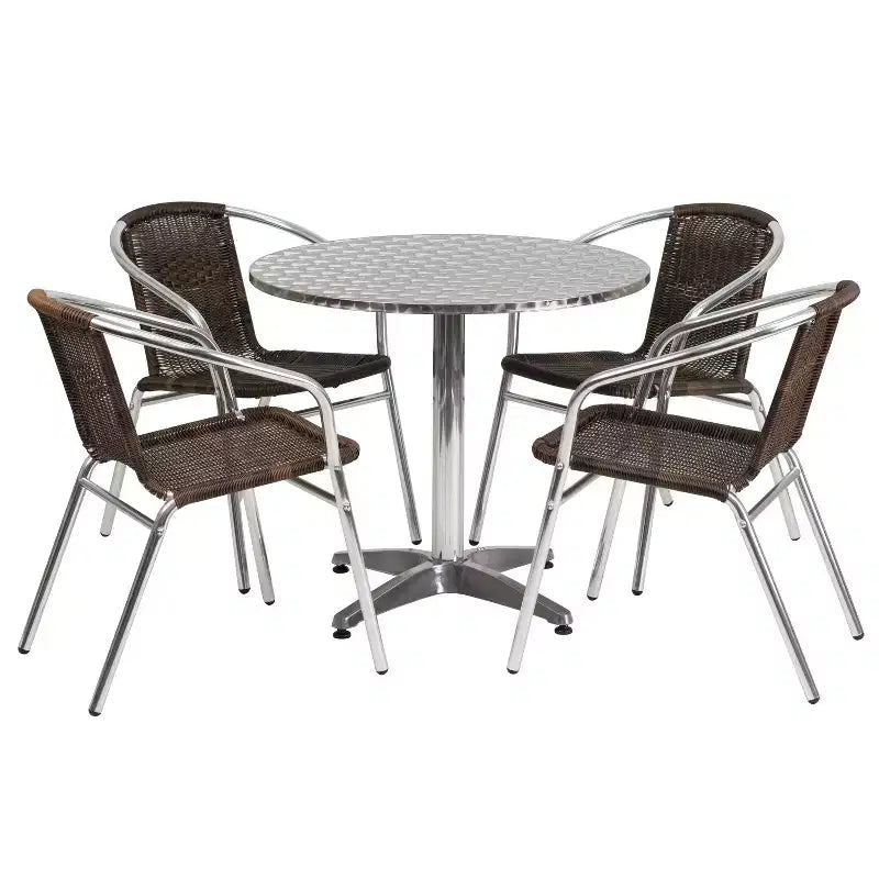 Flash Furniture Lila Set Tavolo Rotondo 31,5" in Alluminio per Interni/Esterni con 4 Sedie in Rattan