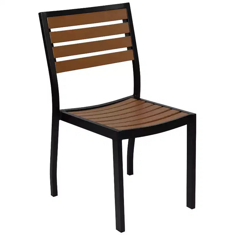 Flash Furniture Lark, set da bistrò da esterno con tavolo e 2 sedie con doghe in poly effetto teak
