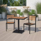 Flash Furniture Lark, set da bistrò da esterno con tavolo e 2 sedie con doghe in poly effetto teak