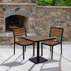Flash Furniture Lark, set da bistrò da esterno con tavolo e 2 sedie con doghe in poly effetto teak