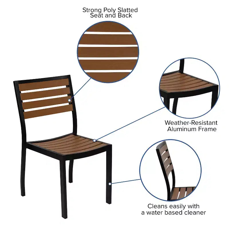 Flash Furniture Lark, set da bistrò da esterno con tavolo e 2 sedie con doghe in poly effetto teak