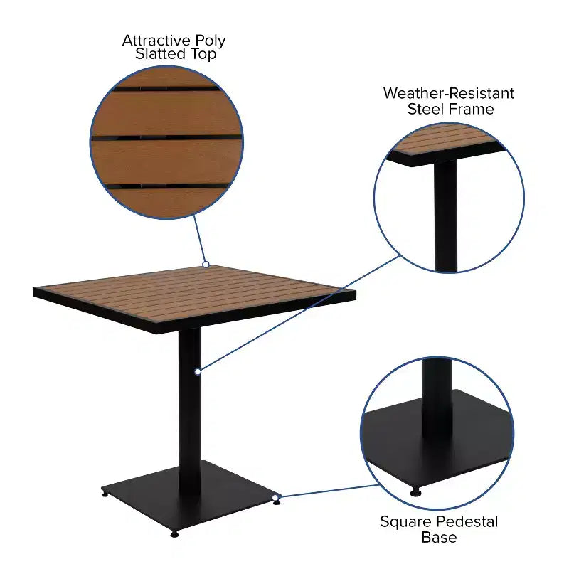 Flash Furniture Lark, set da bistrò da esterno con tavolo e 2 sedie con doghe in poly effetto teak