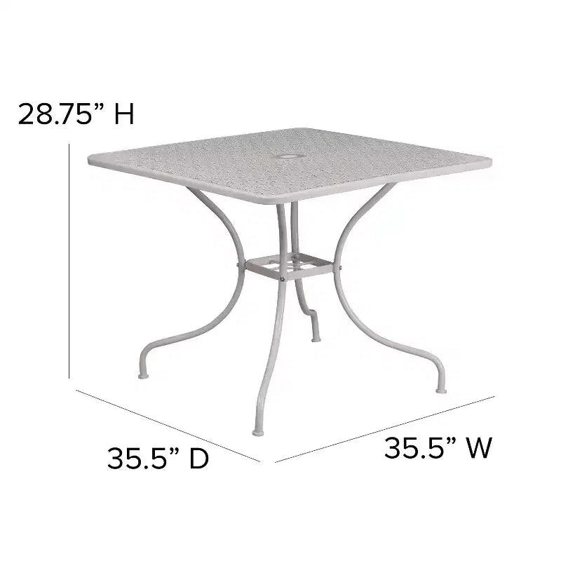 Flash Furniture Oia Tavolo da Esterno Quadrato in Acciaio da 90 cm per Uso Commerciale con Foro per Ombrellone