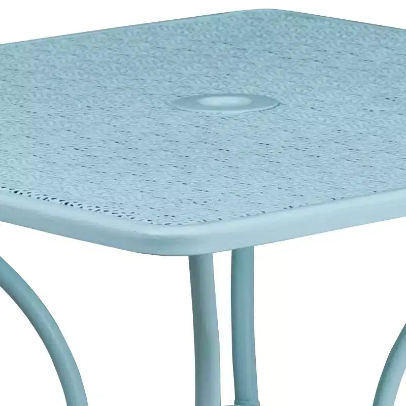 Flash Furniture Oia Tavolo da Esterno Quadrato in Acciaio da 90 cm per Uso Commerciale con Foro per Ombrellone