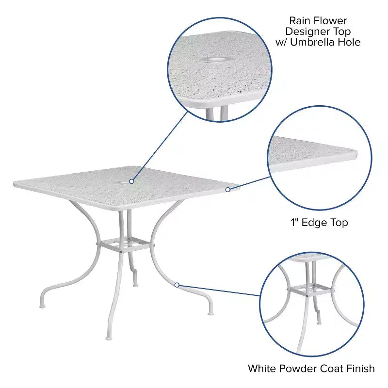 Flash Furniture Oia Tavolo da Esterno Quadrato in Acciaio da 90 cm per Uso Commerciale con Foro per Ombrellone