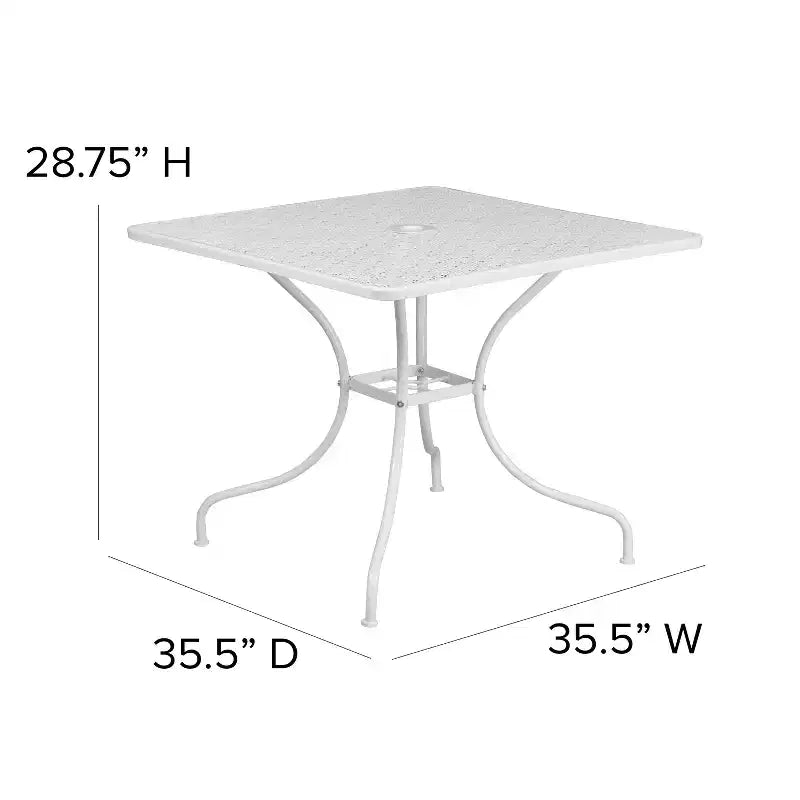 Flash Furniture Oia Tavolo da Esterno Quadrato in Acciaio da 90 cm per Uso Commerciale con Foro per Ombrellone