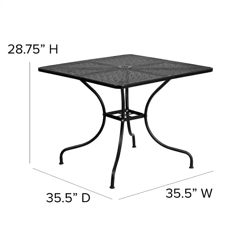 Flash Furniture Oia Tavolo da Esterno Quadrato in Acciaio da 90 cm per Uso Commerciale con Foro per Ombrellone