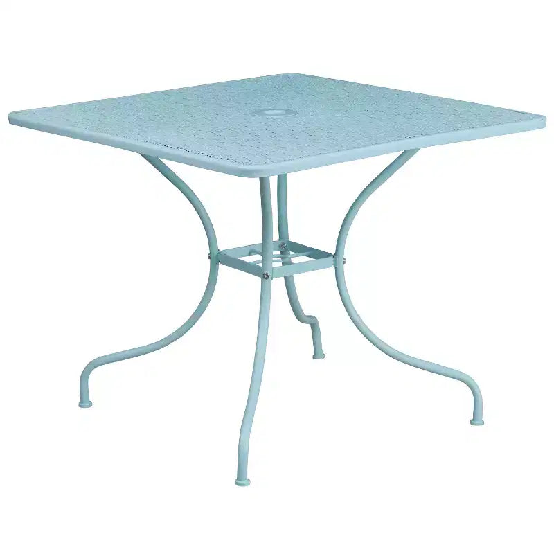 Flash Furniture Oia Tavolo da Esterno Quadrato in Acciaio da 90 cm per Uso Commerciale con Foro per Ombrellone
