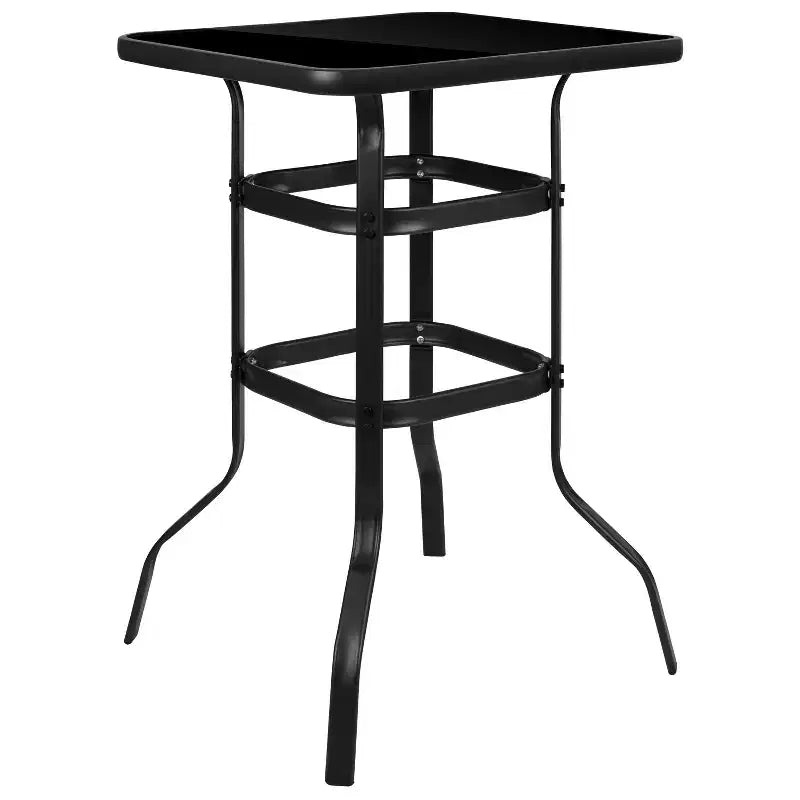 Flash Furniture Barker 27.5 Square Black Tempered Glass Bar Height Metal Patio Bar Table