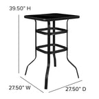 Tavolo da bar quadrato Flash Furniture Barker 27,5 in vetro temperato nero, altezza bar, in metallo per esterni