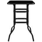 Tavolo da bar quadrato Flash Furniture Barker 27,5 in vetro temperato nero, altezza bar, in metallo per esterni