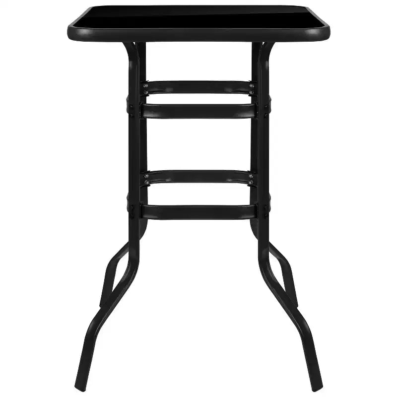 Tavolo da bar quadrato Flash Furniture Barker 27,5 in vetro temperato nero, altezza bar, in metallo per esterni