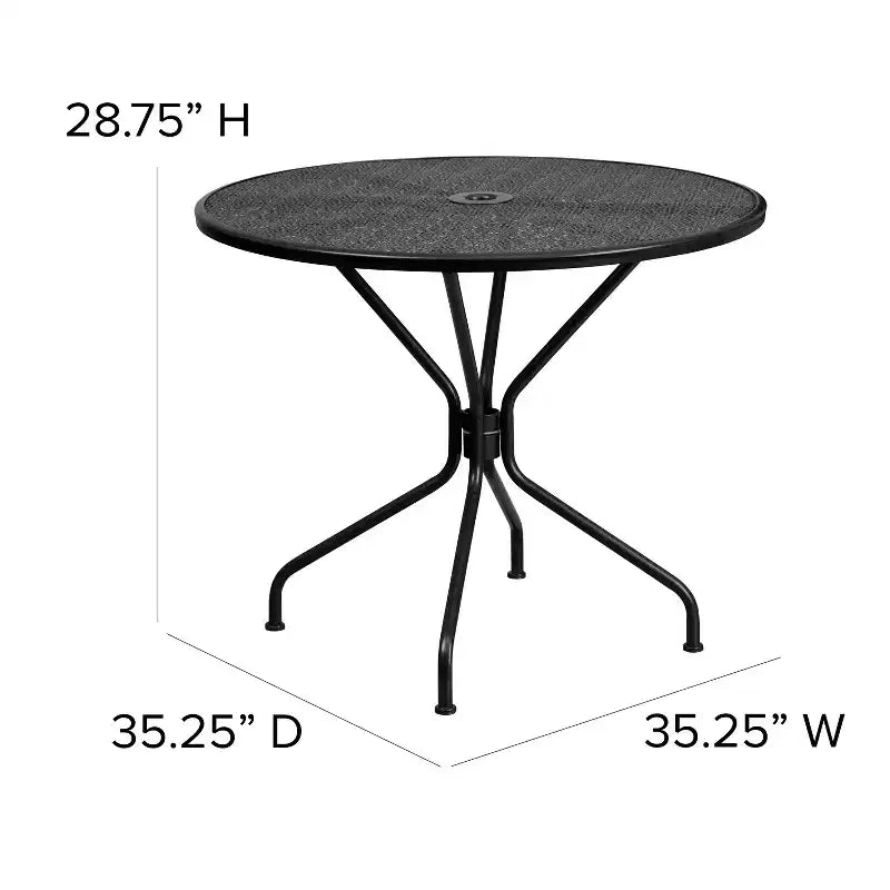 Flash Furniture Oia Tavolo da Esterno/Interno Rotondo in Acciaio Commerciale da 35.25 pollici con Foro per Ombrellone