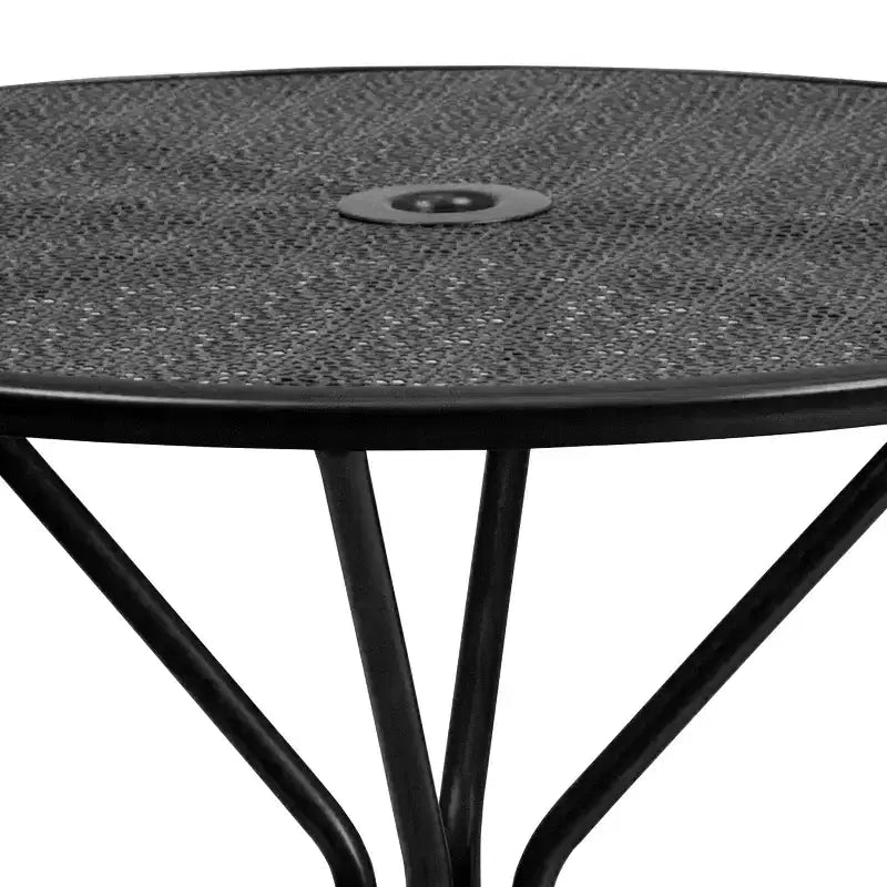 Flash Furniture Oia Tavolo da Esterno/Interno Rotondo in Acciaio Commerciale da 35.25 pollici con Foro per Ombrellone