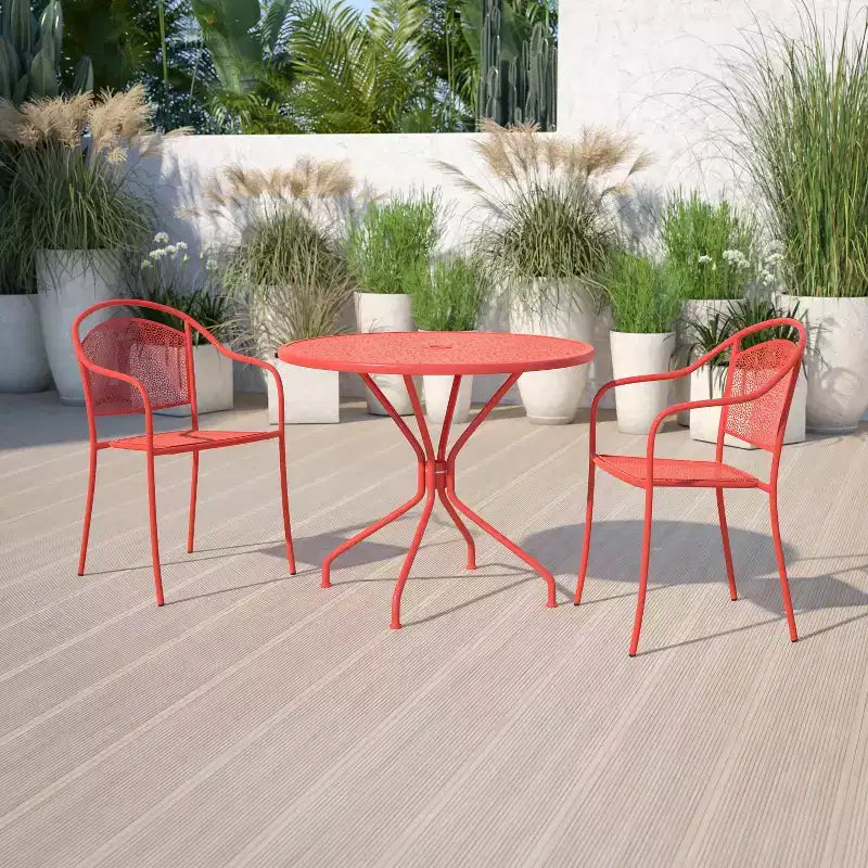 Flash Furniture Oia Tavolo da Esterno/Interno Rotondo in Acciaio Commerciale da 35.25 pollici con Foro per Ombrellone