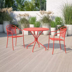 Flash Furniture Oia Tavolo da Esterno/Interno Rotondo in Acciaio Commerciale da 35.25 pollici con Foro per Ombrellone
