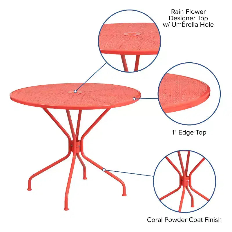 Flash Furniture Oia Tavolo da Esterno/Interno Rotondo in Acciaio Commerciale da 35.25 pollici con Foro per Ombrellone