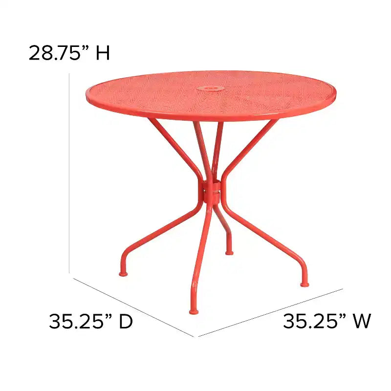 Flash Furniture Oia Tavolo da Esterno/Interno Rotondo in Acciaio Commerciale da 35.25 pollici con Foro per Ombrellone