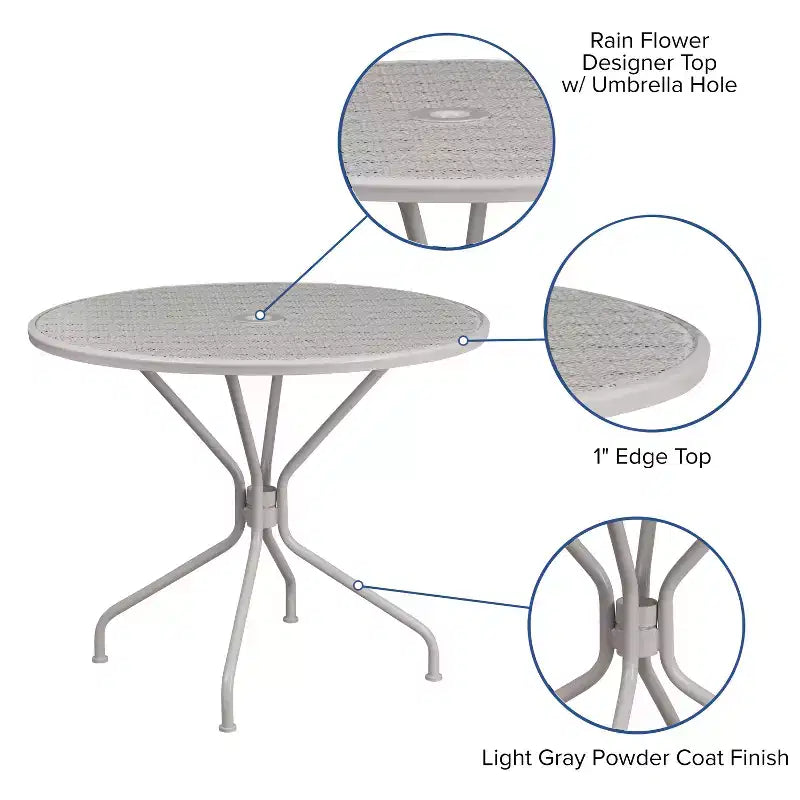 Flash Furniture Oia Tavolo da Esterno/Interno Rotondo in Acciaio Commerciale da 35.25 pollici con Foro per Ombrellone