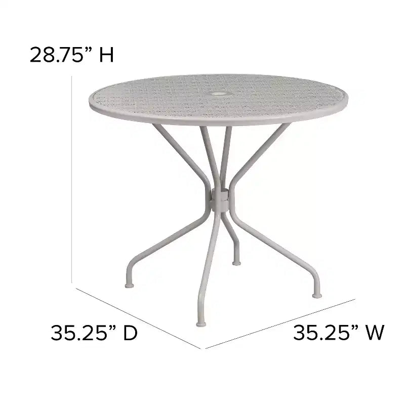 Flash Furniture Oia Tavolo da Esterno/Interno Rotondo in Acciaio Commerciale da 35.25 pollici con Foro per Ombrellone