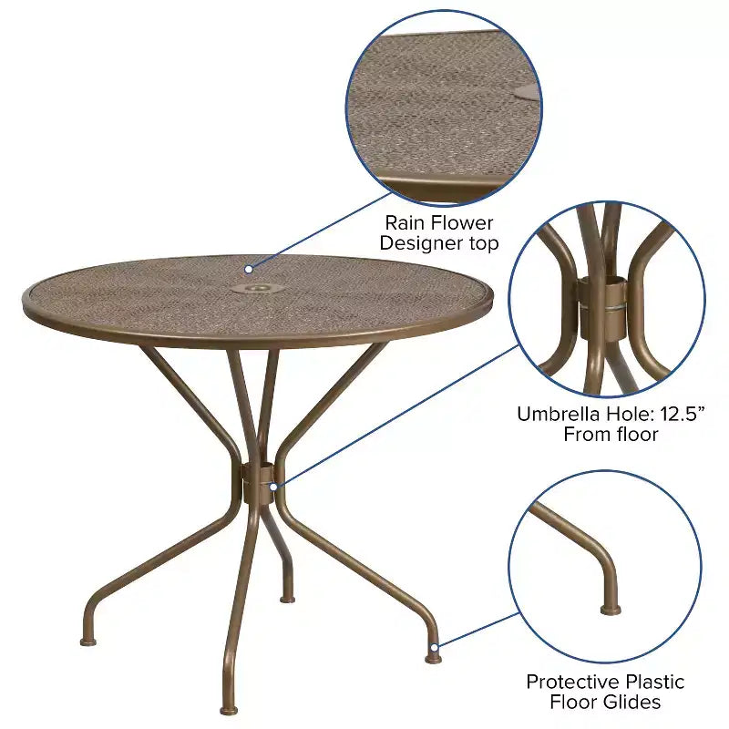 Flash Furniture Oia Tavolo da Esterno/Interno Rotondo in Acciaio Commerciale da 35.25 pollici con Foro per Ombrellone