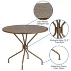 Flash Furniture Oia Tavolo da Esterno/Interno Rotondo in Acciaio Commerciale da 35.25 pollici con Foro per Ombrellone