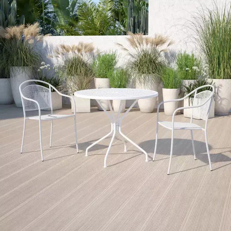 Flash Furniture Oia Tavolo da Esterno/Interno Rotondo in Acciaio Commerciale da 35.25 pollici con Foro per Ombrellone