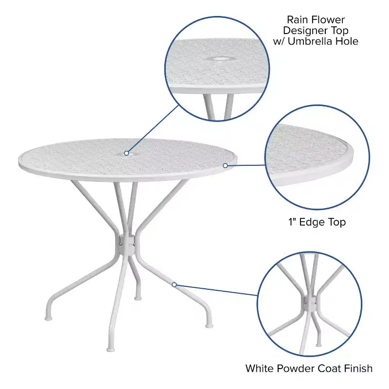 Flash Furniture Oia Tavolo da Esterno/Interno Rotondo in Acciaio Commerciale da 35.25 pollici con Foro per Ombrellone