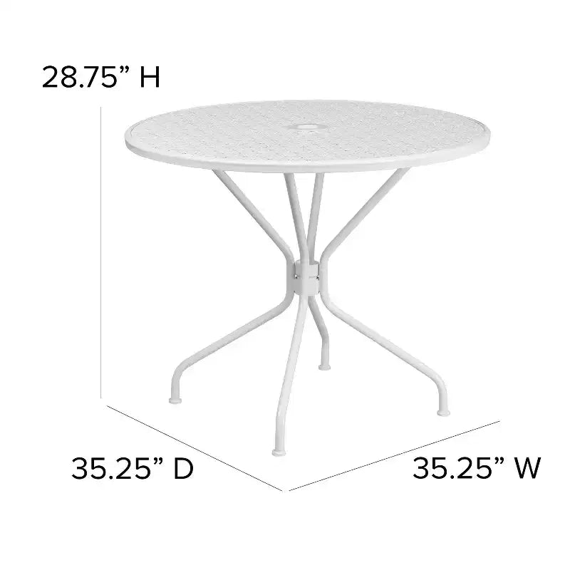 Flash Furniture Oia Tavolo da Esterno/Interno Rotondo in Acciaio Commerciale da 35.25 pollici con Foro per Ombrellone
