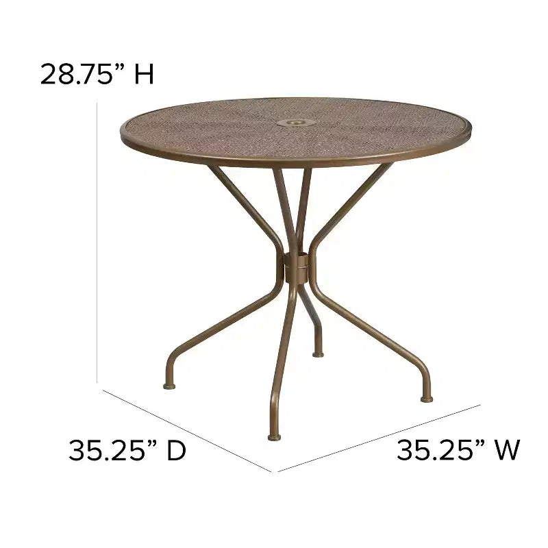 Flash Furniture Oia Tavolo da Esterno/Interno Rotondo in Acciaio Commerciale da 35.25 pollici con Foro per Ombrellone