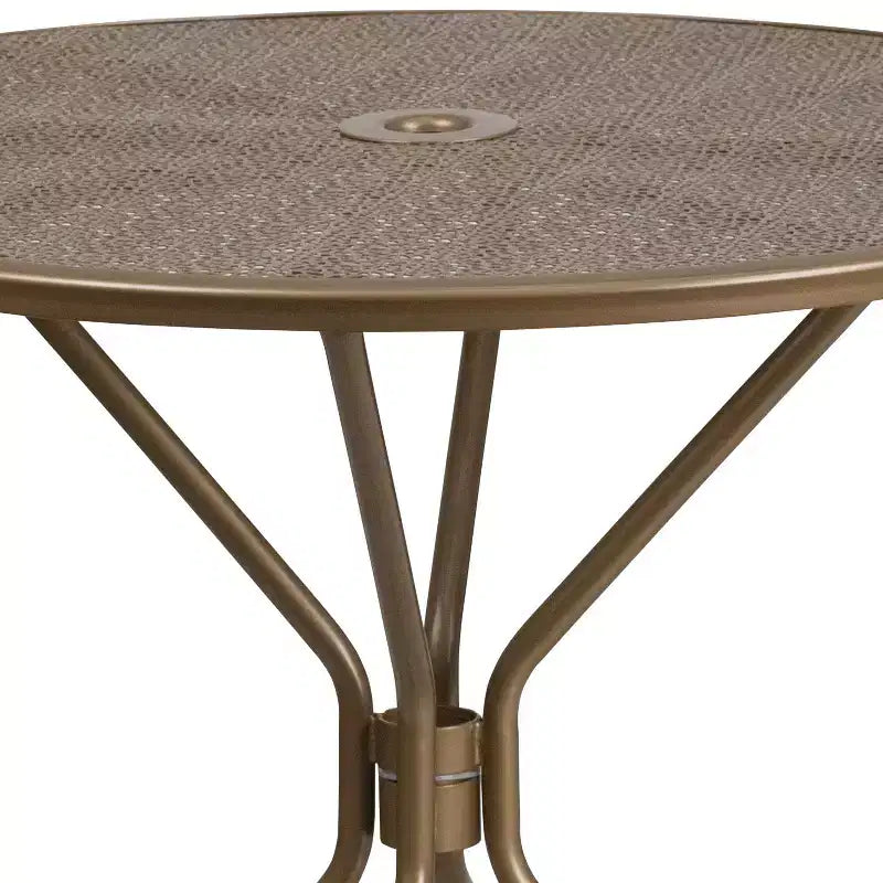 Flash Furniture Oia Tavolo da Esterno/Interno Rotondo in Acciaio Commerciale da 35.25 pollici con Foro per Ombrellone