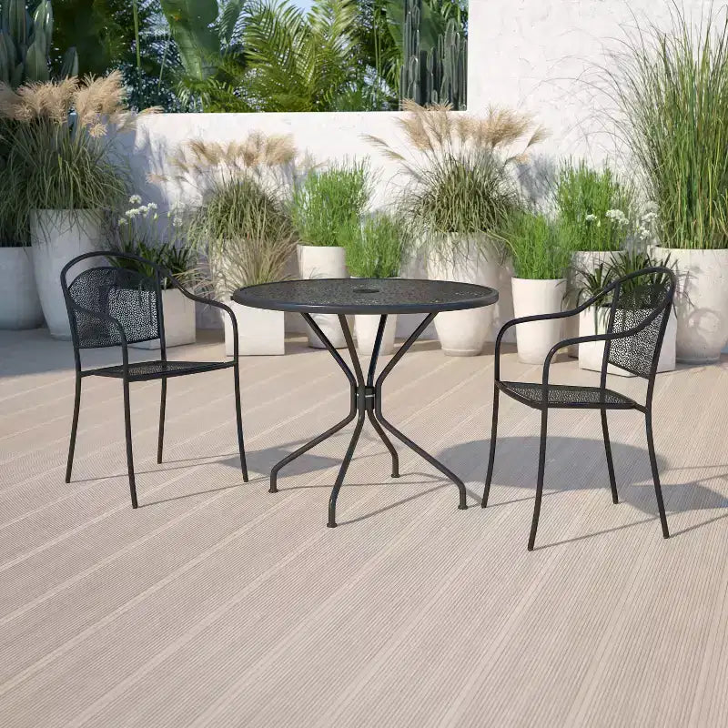 Flash Furniture Oia Tavolo da Esterno/Interno Rotondo in Acciaio Commerciale da 35.25 pollici con Foro per Ombrellone