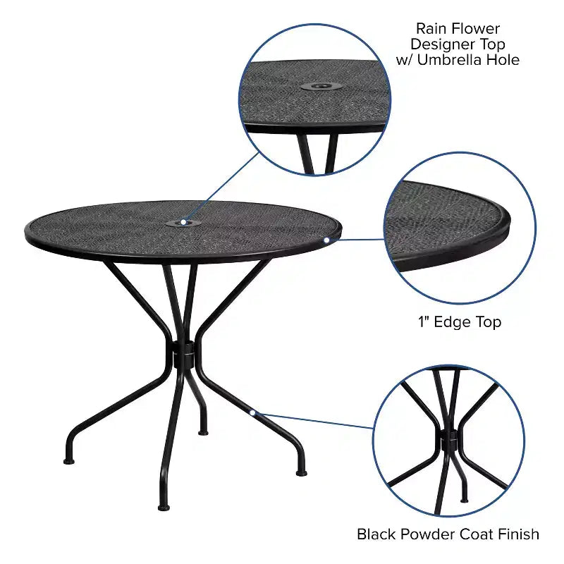 Flash Furniture Oia Tavolo da Esterno/Interno Rotondo in Acciaio Commerciale da 35.25 pollici con Foro per Ombrellone