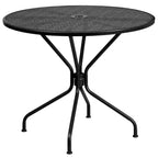 Flash Furniture Oia Commercial Grade 35.25 Round Indoor-Outdoor Steel Patio Table with Umbrella Hole