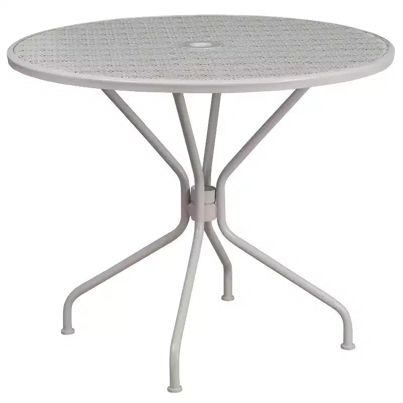Flash Furniture Oia Tavolo da Esterno/Interno Rotondo in Acciaio Commerciale da 35.25 pollici con Foro per Ombrellone
