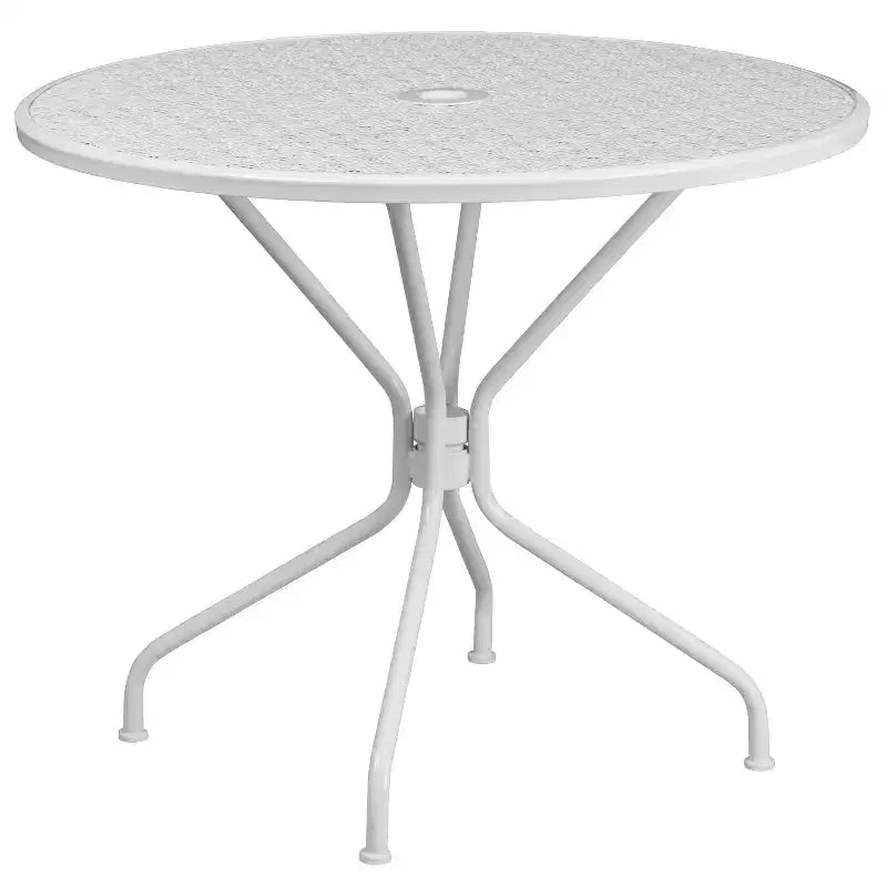 Flash Furniture Oia Tavolo da Esterno/Interno Rotondo in Acciaio Commerciale da 35.25 pollici con Foro per Ombrellone