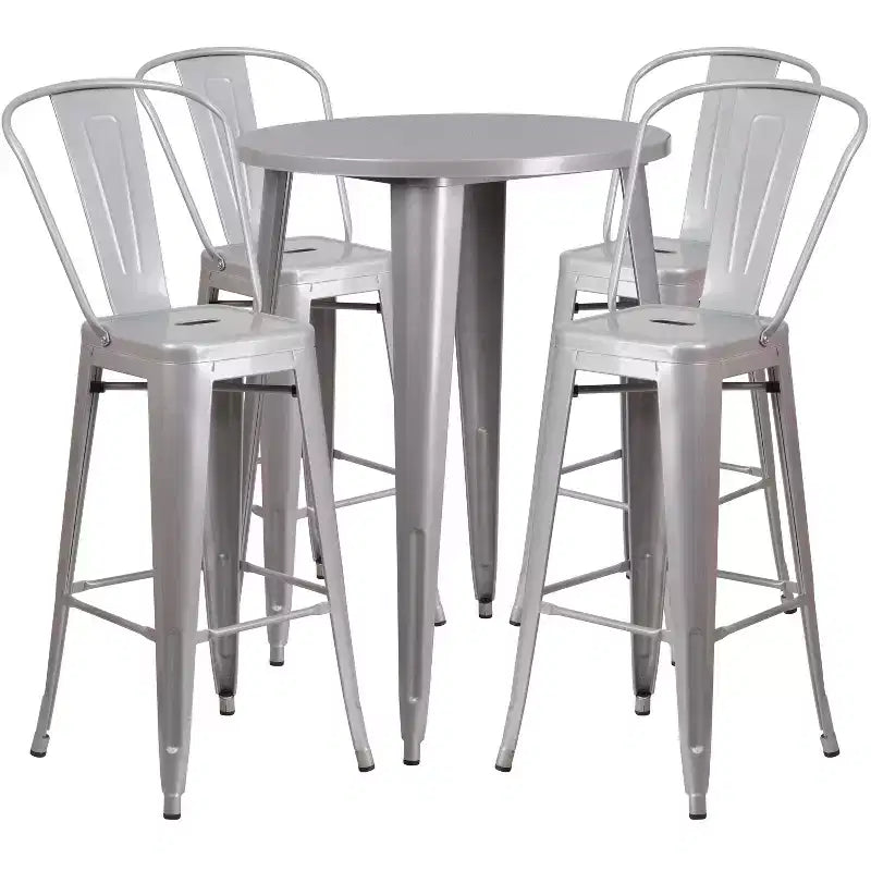Set di 4 Sgabelli da Bar Cafe con Tavolo Rotondo da 30" in Metallo per Interni ed Esterni di Qualità Commerciale Emma and Oliver
