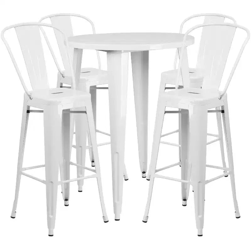 Set di 4 Sgabelli da Bar Cafe con Tavolo Rotondo da 30" in Metallo per Interni ed Esterni di Qualità Commerciale Emma and Oliver