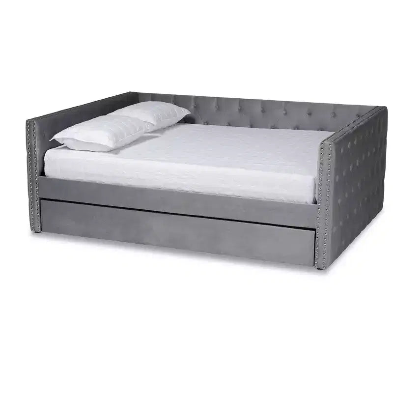Larkin Velvet Fabric Upholstered Daybed with Trundle - Baxton Studio