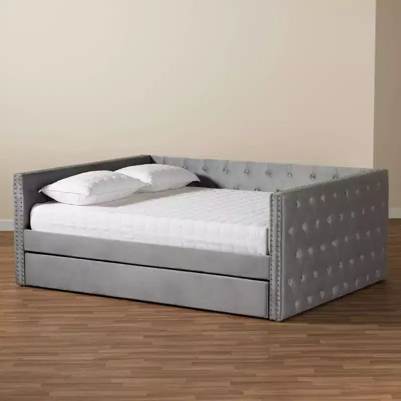 Letto da giorno imbottito in velluto Larkin con letto estraibile - Baxton Studio