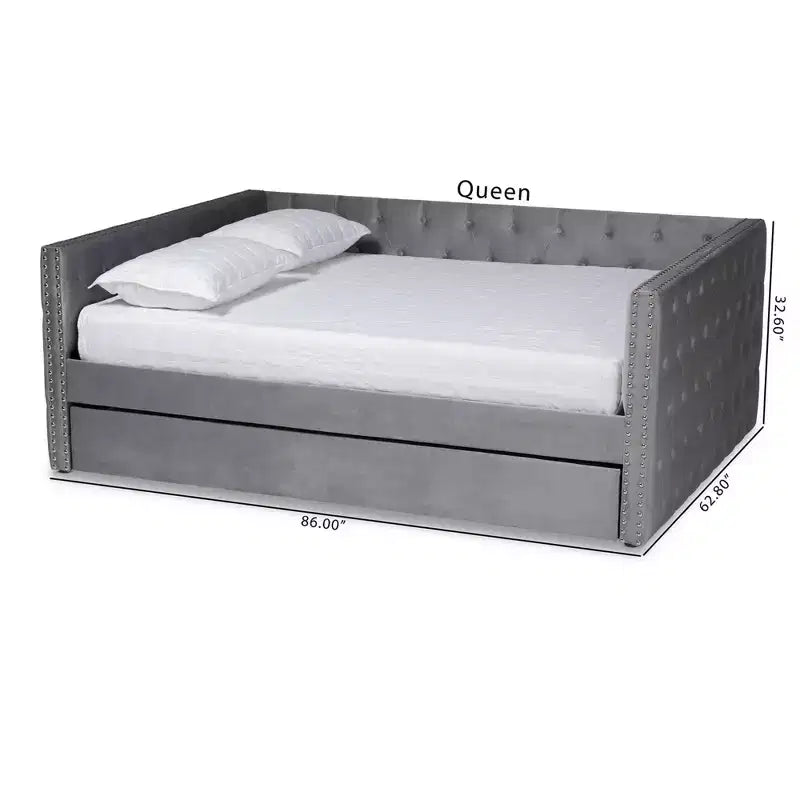 Letto da giorno imbottito in velluto Larkin con letto estraibile - Baxton Studio