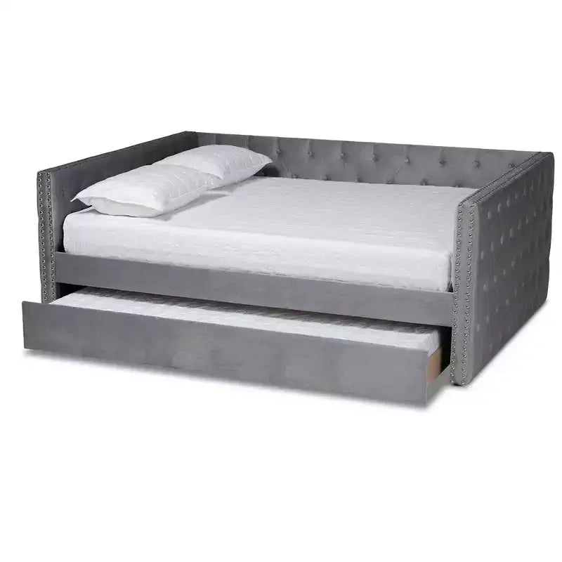 Letto da giorno imbottito in velluto Larkin con letto estraibile - Baxton Studio