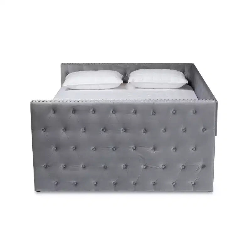 Letto da giorno imbottito in velluto Larkin con letto estraibile - Baxton Studio