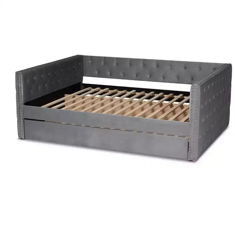 Letto da giorno imbottito in velluto Larkin con letto estraibile - Baxton Studio
