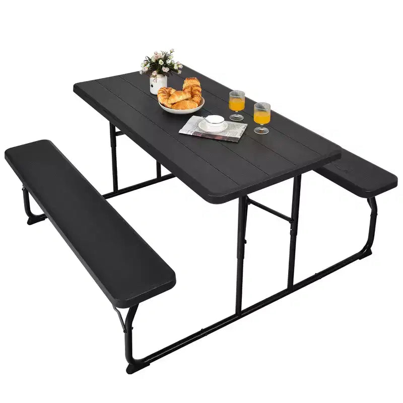 Set da Tavolo e Panche Pieghevoli Costway per Campeggio BBQ con Struttura in Acciaio Bianco/Nero